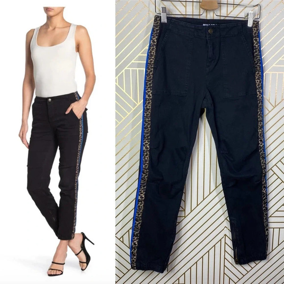 PAM & GELA Leopard Print Racer Stripe Cargo Pants Black Size US 28 - Picture 1 of 12